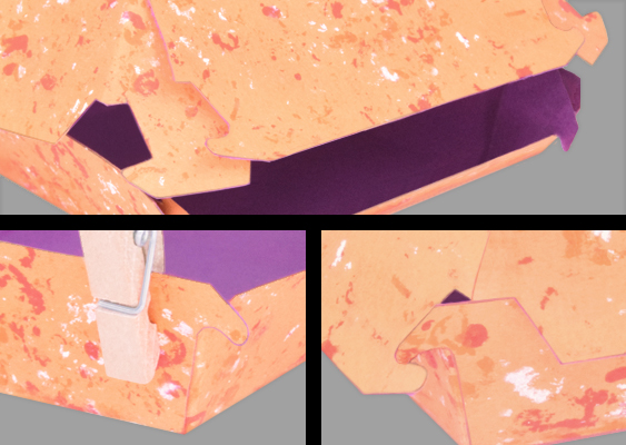 Dreiteilige Collage: Bastelschritte einer 4er-Chicken-McNuggets-Box – fast fertig gefaltet, mit Wäscheklammer fixiert und anschließend originalgetreu verschlossen. Fotos und Umsetzung von Veronika Helga Vetter Diese Collage erzählt in drei Bildern den Endspurt beim Basteln der 4er-Chicken-McNuggets-Box. Oben ist die fast fertige Schachtel zu sehen: schon beinahe zugeklappt, doch die kleinen Nasen, die Ober- und Unterseite verbinden, sind noch nicht verklebt. Links unten folgt der nächste Schritt – die Nasen sind nun mit Kleber fixiert und werden vorsichtig mit einer Wäscheklammer zusammengehalten. So kann alles gleichmäßig trocknen und die Schichten bleiben perfekt übereinander. Rechts unten schließlich das Ergebnis: Die Klammer ist entfernt, die Oberseite wird in die untere Hälfte eingehakt, genau wie man es von den echten McDonald’s-Boxen kennt. Mit viel Liebe zum Detail hat die Papierkünstlerin Veronika Helga Vetter diesen Moment nachgebaut - ein Beweis, dass auch Bastelarbeit am Küchentisch ein kleines Stück Originalgetreue hervorbringen kann. September 2025 - GWS2.de