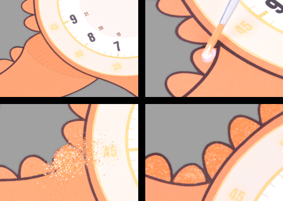 Dino-Lernuhr basteln: Vom Kleben der Stacheln bis zum Glitzerzauber – Schritt-für-Schritt-Collage von Veronika Helga Vetter Ein Kunstwerk entsteht – Schritt für Schritt, Schuppe für Schuppe Diese Vierercollage ist wie ein visuelles Gedicht des Bastelns, eine Hommage an die Geduld, die Liebe zum Detail und die Freude, wenn aus Papier, Kleber und Glitzer etwas ganz Besonderes entsteht. Jedes Bild ein Akt – zusammen eine kleine Symphonie der Kreativität. Links oben: Der Dino bekommt Körper und Zeit Hier beginnt die Verwandlung: Der Dinoschwanz findet seinen Platz hinter dem Dino-Popo, als würde er sich sanft anschmiegen – eine dreidimensionale Illusion, die dem kleinen Urzeitwesen Leben einhaucht. Das Papier, einst flach, gewinnt Tiefe, als würde der Dino gleich loslaufen. Und dann: ein Ausschnitt des Ziffernblatts, das bereits auf dem Dinobauch thront. Es ist, als würde die Zeit selbst in den Dino einziehen, als würde er sagen: „Ich bin nicht nur ein Spielzeug – ich bin ein Wächter der Stunden!“ Rechts oben: Der Pinsel – Zauberstab der Bastler Hier wird es fast rituell: Eine Pinselspitze taucht in weißen Papierkleber auf Wasserbasis und streicht behutsam über die Schuppen – oder, um es präzise zu benennen, über die Dino-Stacheln (die korrekte Bezeichnung für diese Rückenstrukturen bei Dinosauriern oder Drachen). Jeder Strich ist wie eine Einladung an den Glitzer, sich festzuhalten, als würde der Pinsel sagen: „Hier, genau hier, soll es funkeln!“ Links unten: Der gold-orange Glitzerregen Und dann – der magische Moment: Über die klebrigen Stacheln wird gold-oranges Glitzerpulver gestreut, als würde ein Sternenregen auf den Dino niedergehen. Das Pulver liegt noch wild verteilt, wie nach einem kleinen Fest – unordentlich, aber voller Vorfreude. Es ist, als würde der Dino langsam in ein Fabelwesen verwandelt, das nicht nur die Zeit anzeigt, sondern sie auch verzaubert. Rechts unten: Der finale Hauch – Pusten und Staunen Das überschüssige Pulver wird sanft weggepustet – und zurück bleibt ein Dino, dessen jeder Stachel nun wie von gold-orangen Funken geküsst ist. Das Licht bricht sich in den Glitzerpartikeln, als würde der Dino von innen leuchten. Er ist nicht mehr nur ein Bastelprojekt – er ist ein kleines Kunstwerk, ein Wächter der Zeit, ein Funkeln in der Hand eines Kindes. Die Botschaft dahinter: Handwerk als Zauberei Diese Collage erzählt die Geschichte von Veronika Helga Vetters Fähigkeit, Alltägliches in Außergewöhnliches zu verwandeln. Es ist nicht nur eine Anleitung – es ist eine Einladung, selbst zum Zauberer zu werden. Kinder (und Erwachsene!) lernen hier nicht nur, wie man eine Dino-Lernuhr bastelt – sie erleben, wie aus Geduld, Kleber und Glitzer Magie entsteht. Oktober 2025