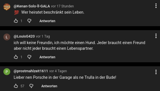 Männer wollen nicht mehr heiraten und bleiben lieber Single. Screenshot von Diskussion über Beziehung und Heirat. Zuerst auf GWS2.de veröffentlicht - Mai 2026 Bleiben deutsche Männer lieber allein? Warum finden Frauen keine Männer mehr? Screenshot von Diskussion